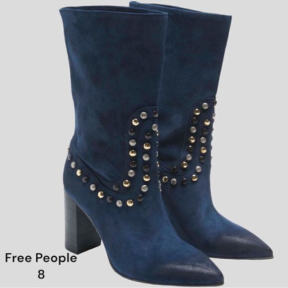 New Free People Dakota Studded western blue boots 38 - Picture 1 of 11